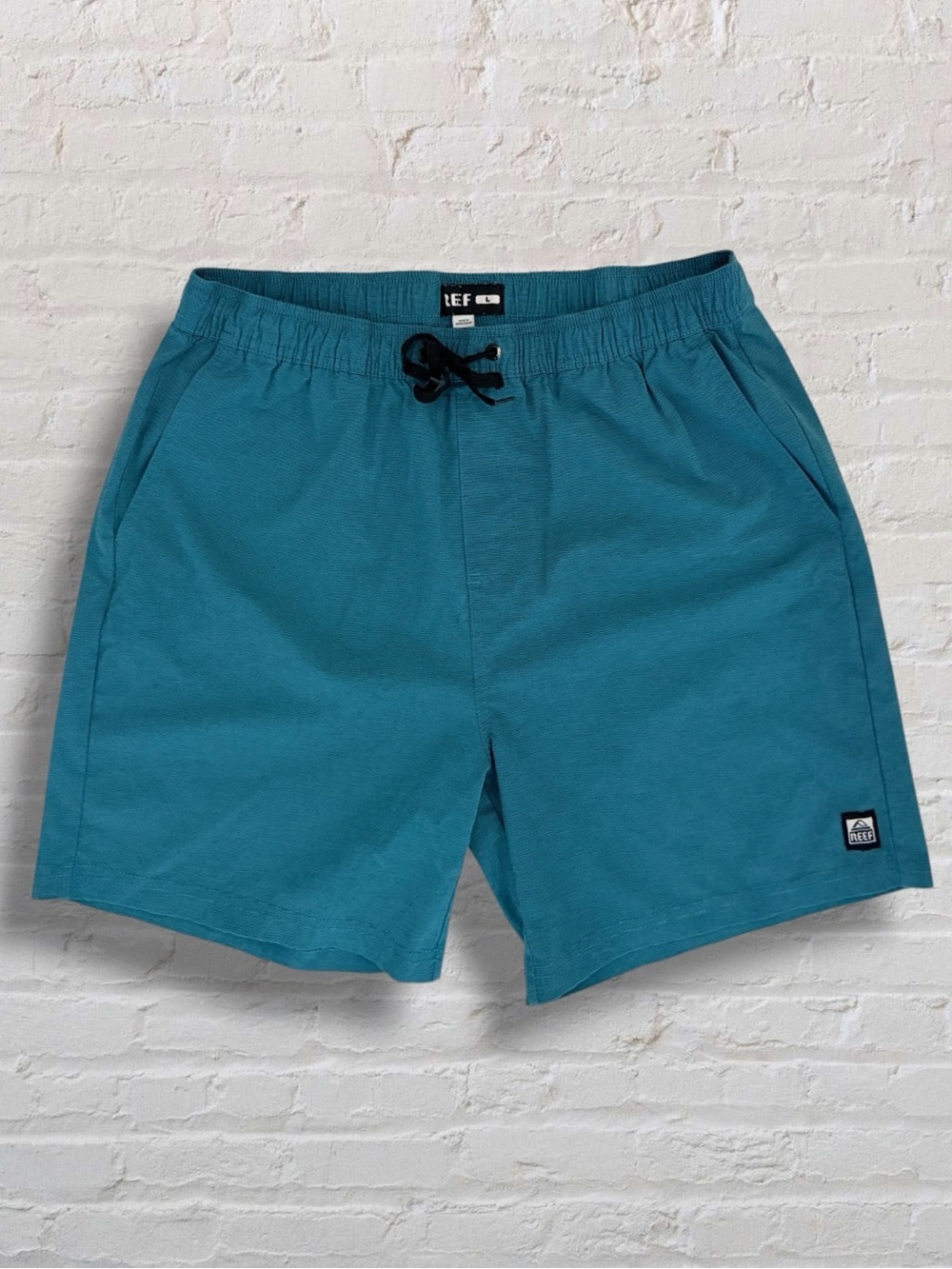 Reef Men’s Hybrid Stretch Swim Shorts Large Teal Elastic Waist Volley Style